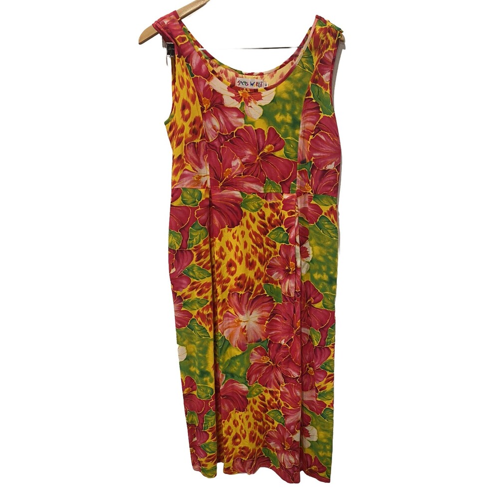Jams World Cheetah Tropical Floral Vintage Midi Dress Women’s Size Small